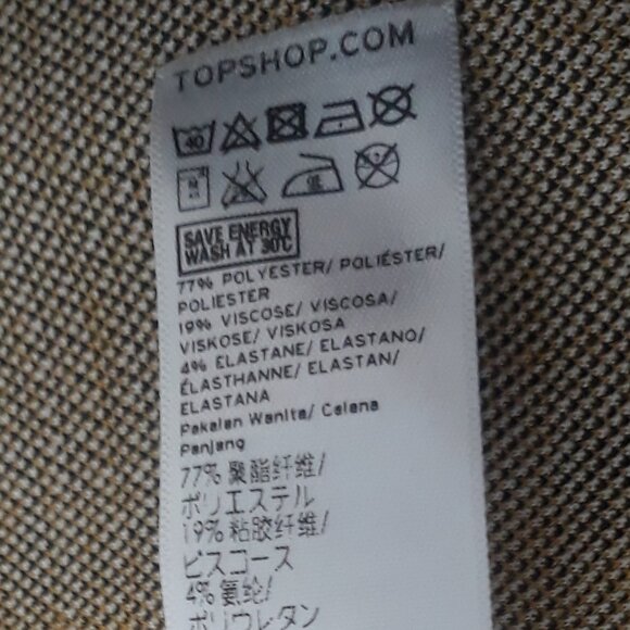 Topshop Womens' Plaid Pants, Flare Leg, Elastic Waist; Yellow/Black/White Sz 6 - Picture 9 of 10